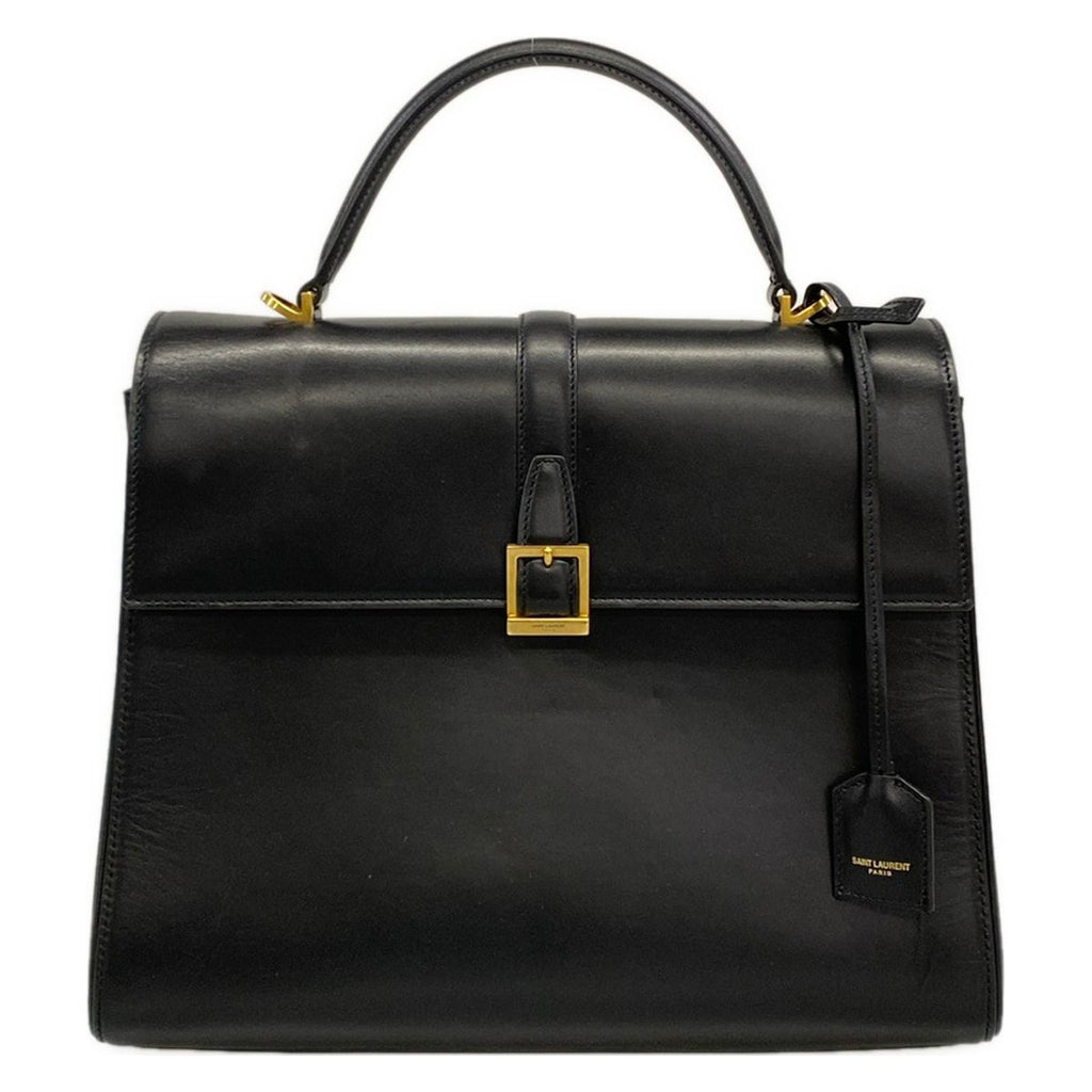 Saint Laurent Paris Handbag Fermoir Top Handle Bag Black Leather