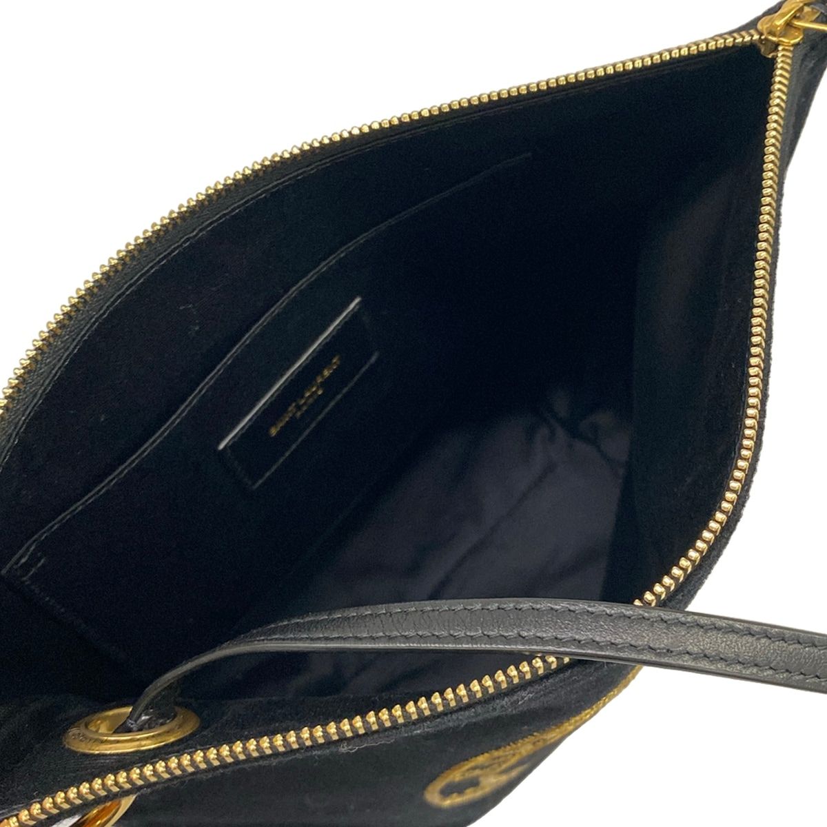 Saint Laurent Paris Pouch Embroidered Black Gold Wool Leather — view 4