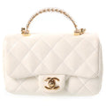 Chanel Quilted Clear Handle Chain 2-Way Mini Shoulder Bag White Lambskin Gold