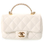 Chanel Quilted Clear Handle Chain 2-Way Mini Shoulder Bag White Lambskin Gold