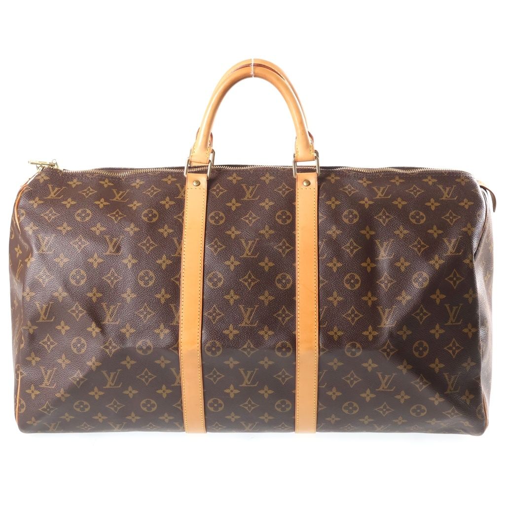 Louis Vuitton Monogram Keepall 55 Boston Bag Brown Leather