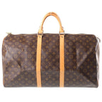 Louis Vuitton Monogram Keepall 55 Boston Bag Brown Leather