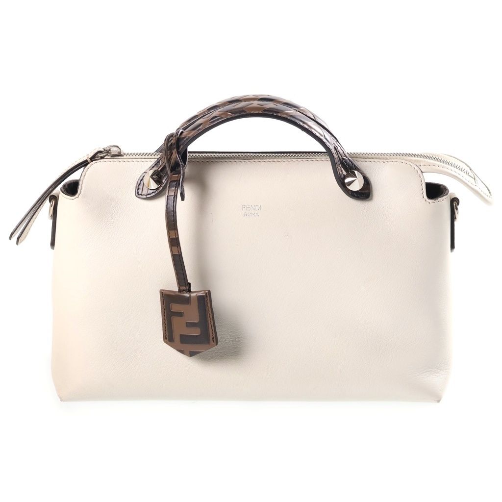 Fendi by the Way Medium 2-Way Shoulder Bag Zucca White Brown Leather