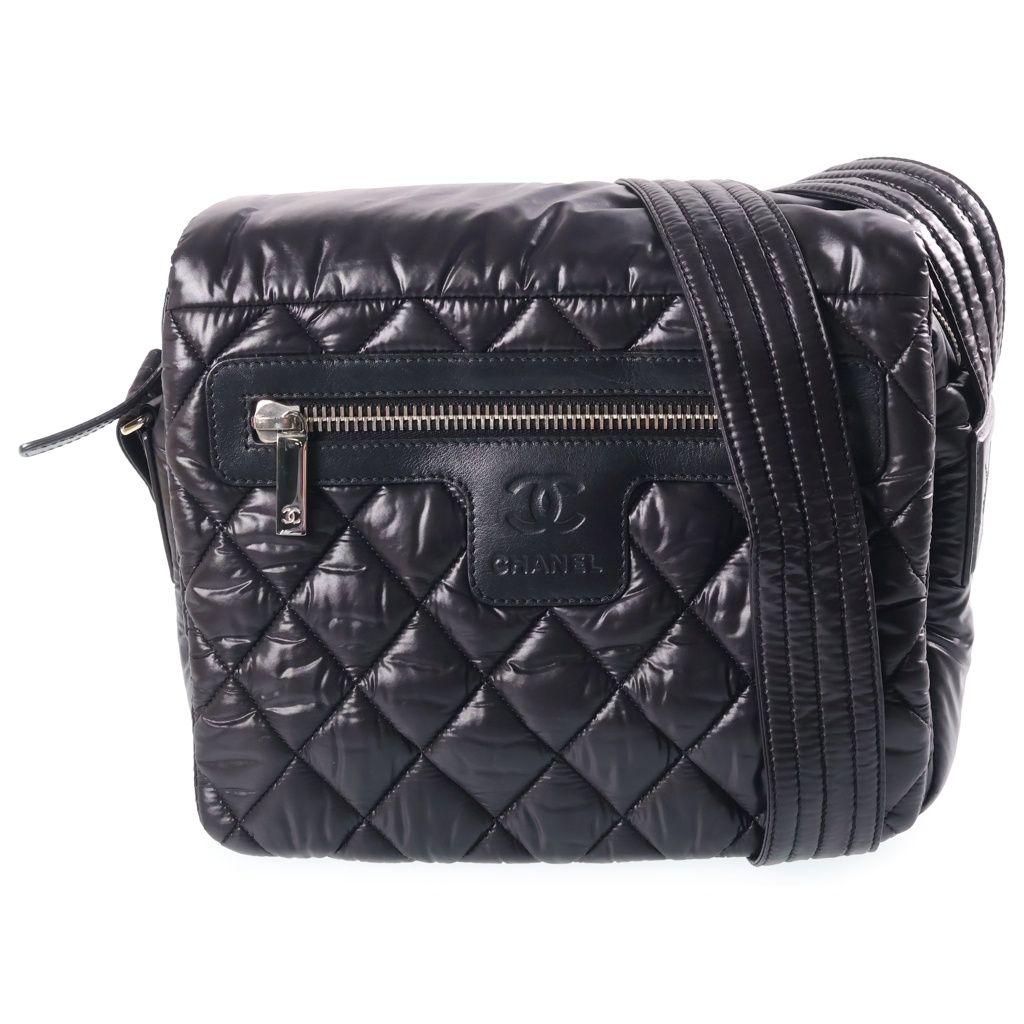Chanel Coco Cocoon CC Logo Shoulder Bag Black Nylon Silver