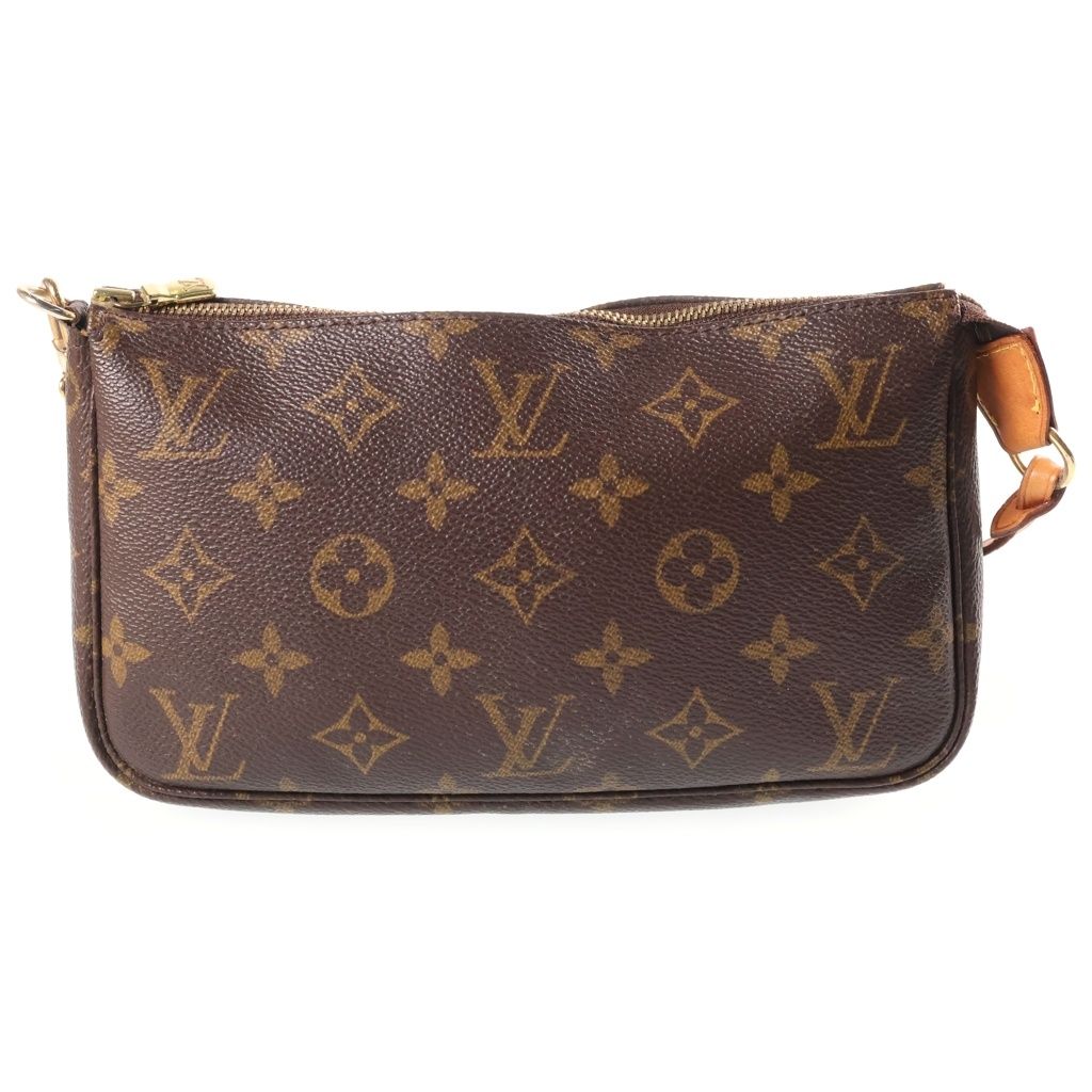 Louis Vuitton Monogram Pochette Accessoires Mini Bag Brown Leather Gold