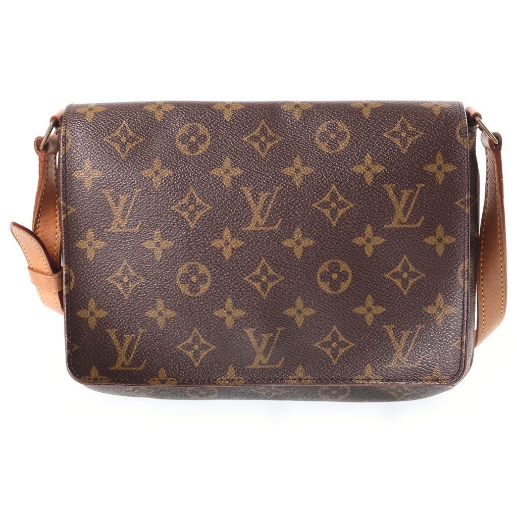 Louis Vuitton Monogram Musette Tango Shoulder Bag Brown Leather Gold