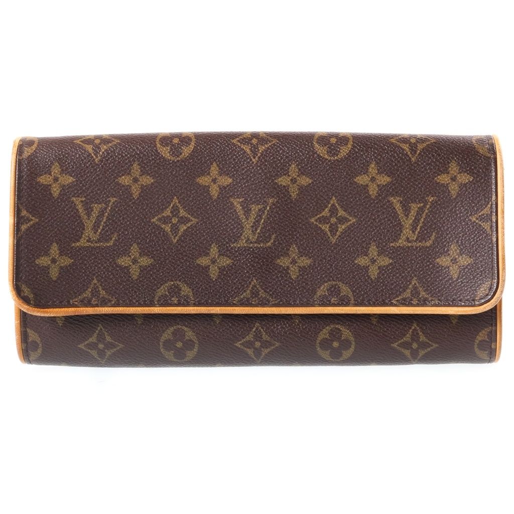 Louis Vuitton Monogram Pochette Twin GM Shoulder Bag Brown Leather Gold
