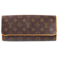 Louis Vuitton Monogram Pochette Twin GM Shoulder Bag Brown Leather Gold