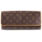 Louis Vuitton Monogram Pochette Twin GM Shoulder Bag Brown Leather Gold