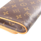 Louis Vuitton Monogram Pochette Twin GM Shoulder Bag Brown Leather Gold — view 6
