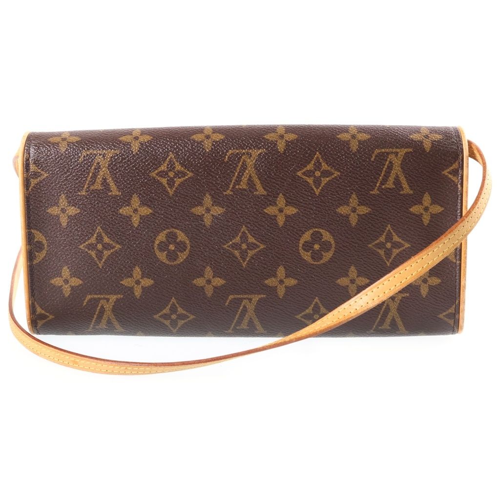 Louis Vuitton Monogram Pochette Twin GM Shoulder Bag Brown Leather Gold — view 2