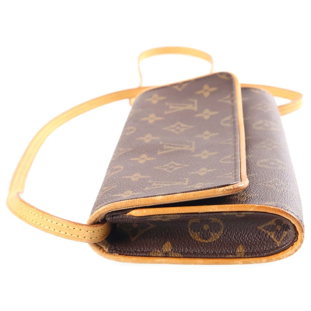 Louis Vuitton Monogram Pochette Twin GM Shoulder Bag Brown Leather Gold — view 3