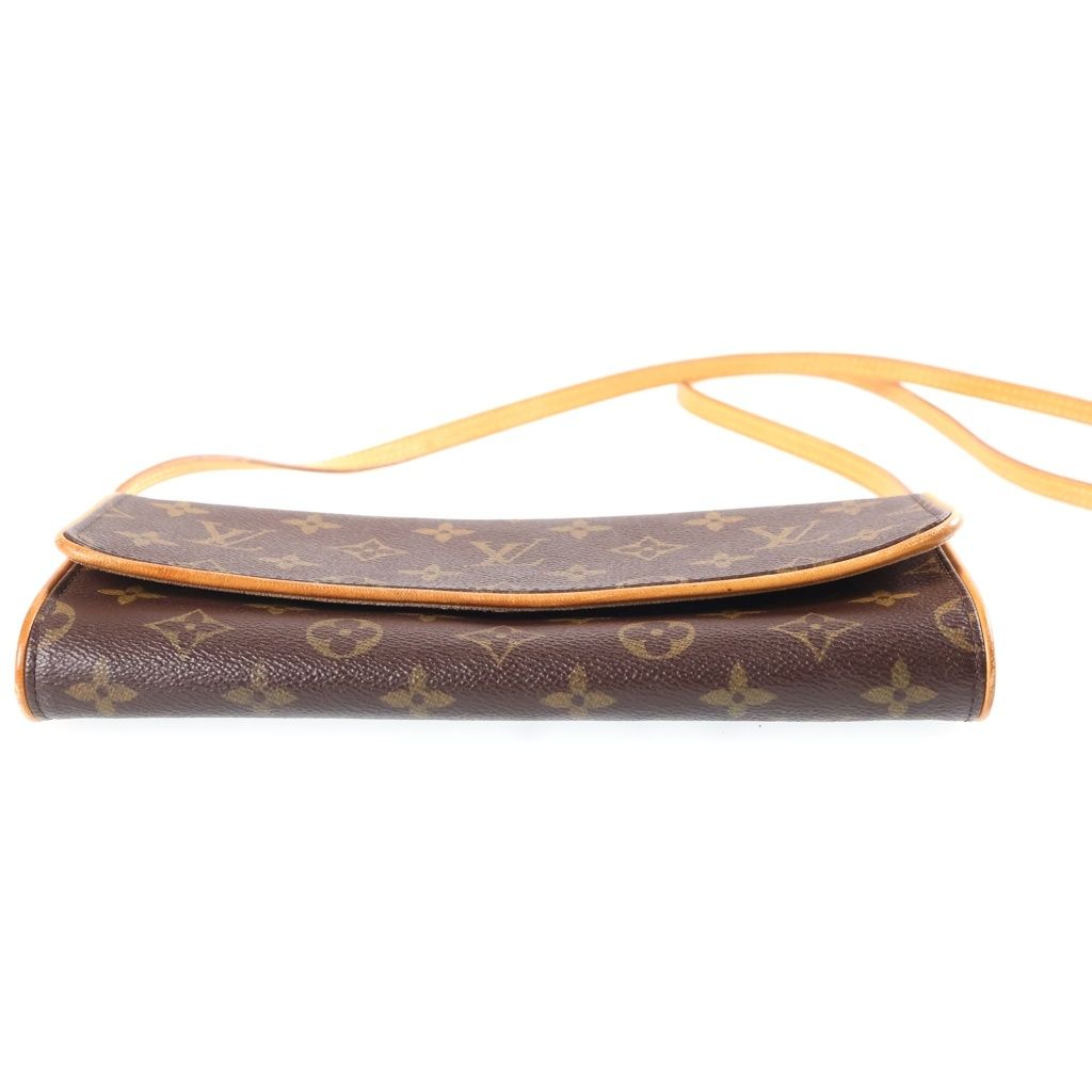Louis Vuitton Monogram Pochette Twin GM Shoulder Bag Brown Leather Gold — view 4