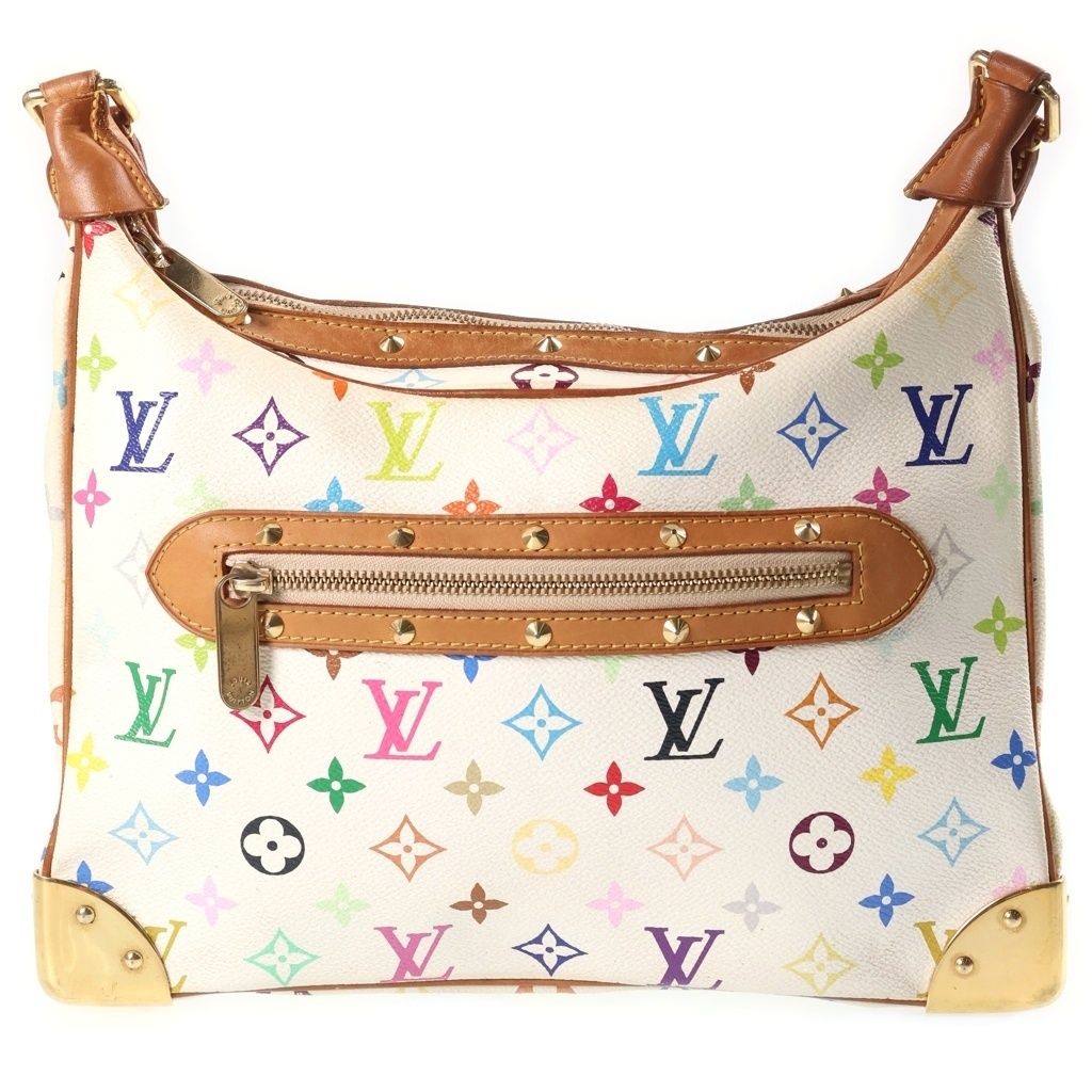 Louis Vuitton Monogram Multicolor Boulogne Shoulder Bag White Brown Leather Gold