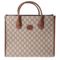 Gucci GG Supreme 2-Way Shoulder Bag Brown Beige Leather Gold