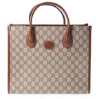 Gucci GG Supreme 2-Way Shoulder Bag Brown Beige Leather Gold