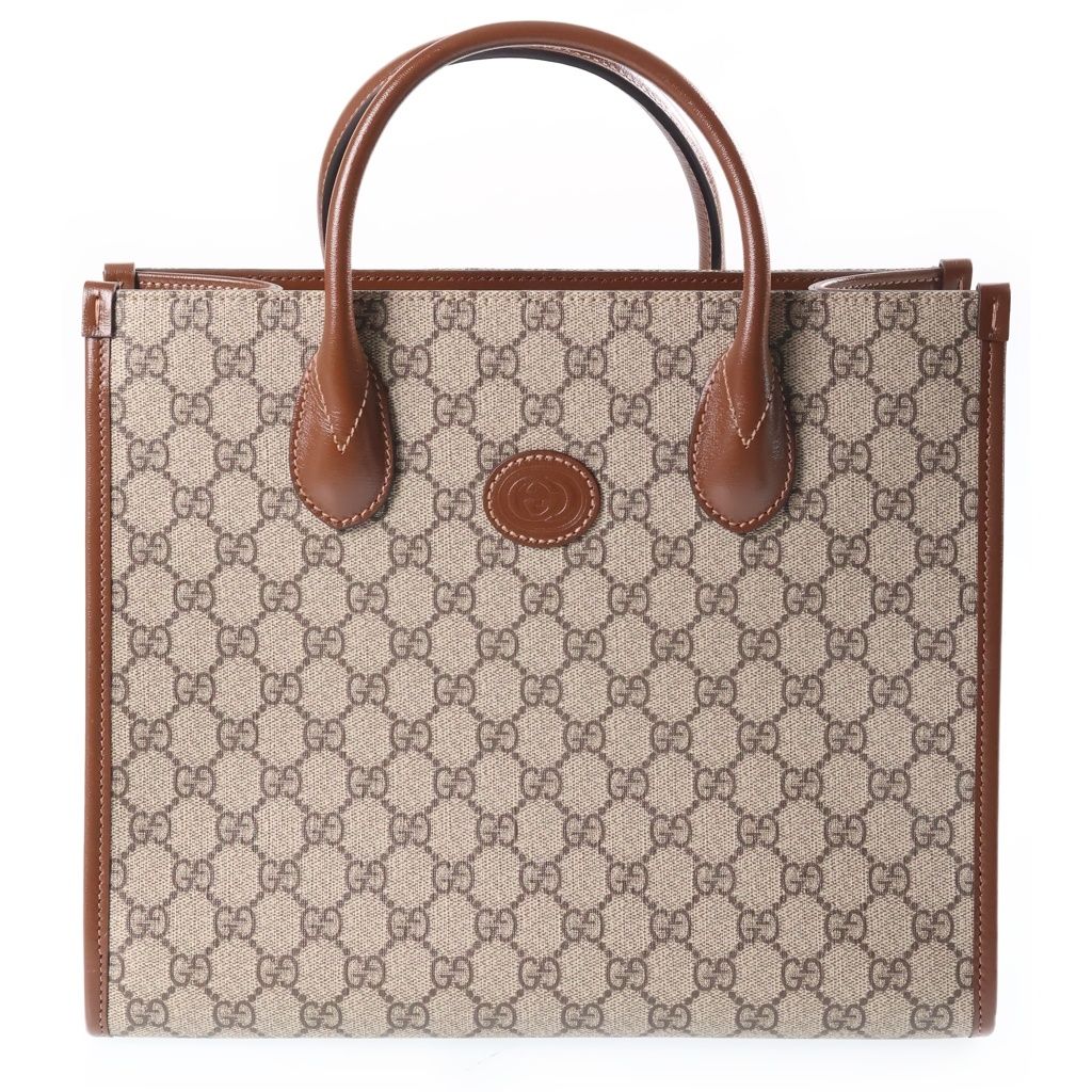 Gucci GG Supreme 2-Way Shoulder Bag Brown Beige Leather Gold