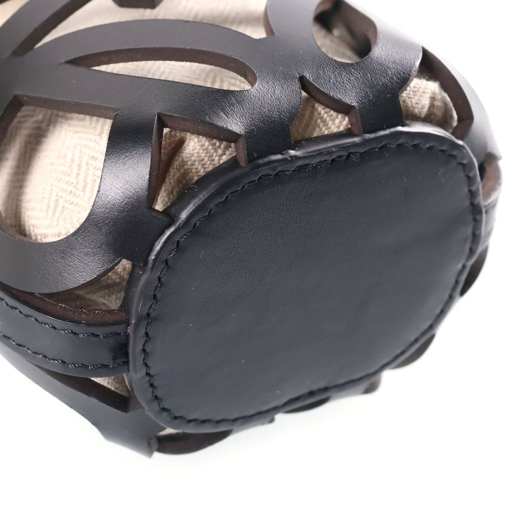 Loewe Anagram Cutout Pocket Shoulder Bag Black Beige Canvas Leather — view 5