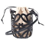 Loewe Anagram Cutout Pocket Shoulder Bag Black Beige Canvas Leather — view 2