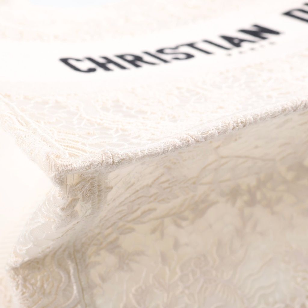 Dior Book Tote Bag Small Macrame Lace Ivory Canvas — view 5