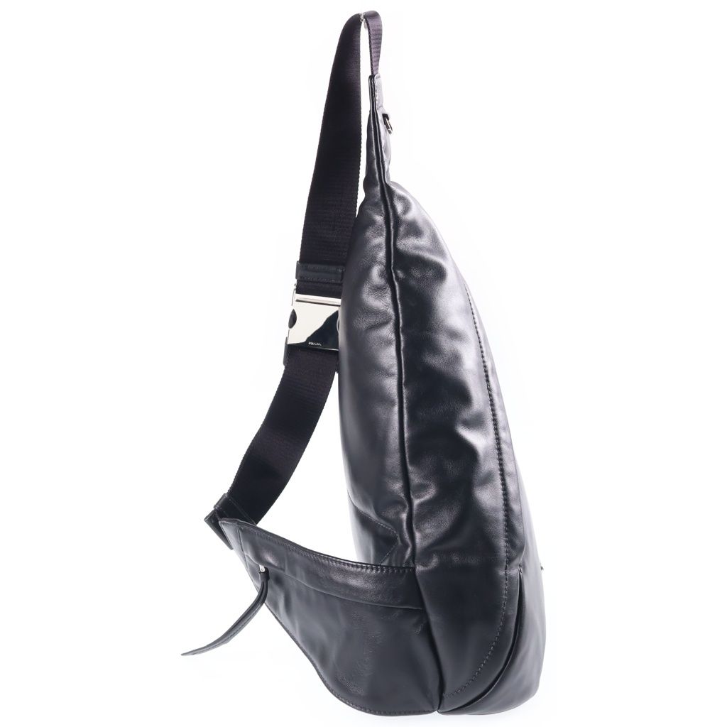 Prada Triangle Logo Shoulder Bag Black Leather Silver — view 3