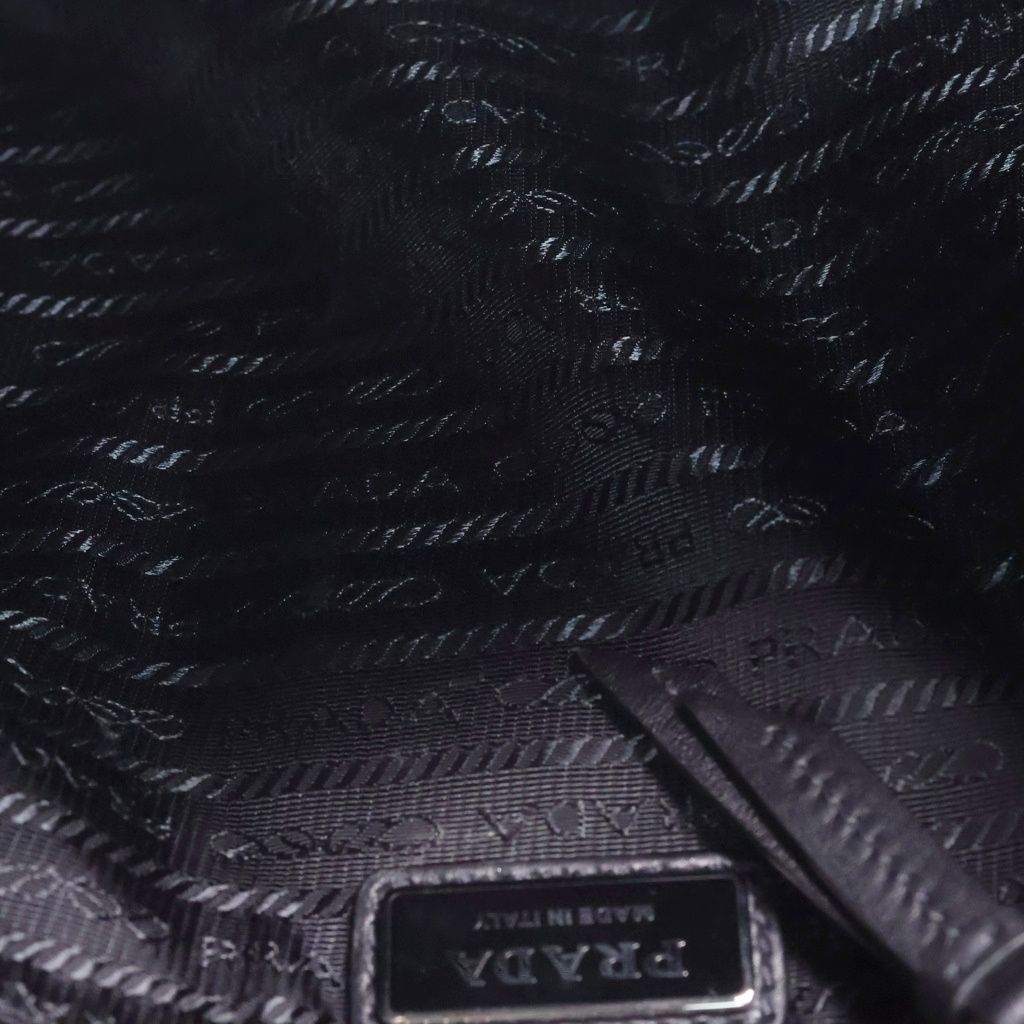 Prada Triangle Logo Shoulder Bag Black Leather Silver — view 8