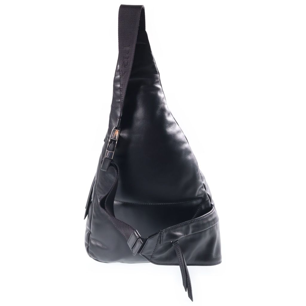 Prada Triangle Logo Shoulder Bag Black Leather Silver — view 2