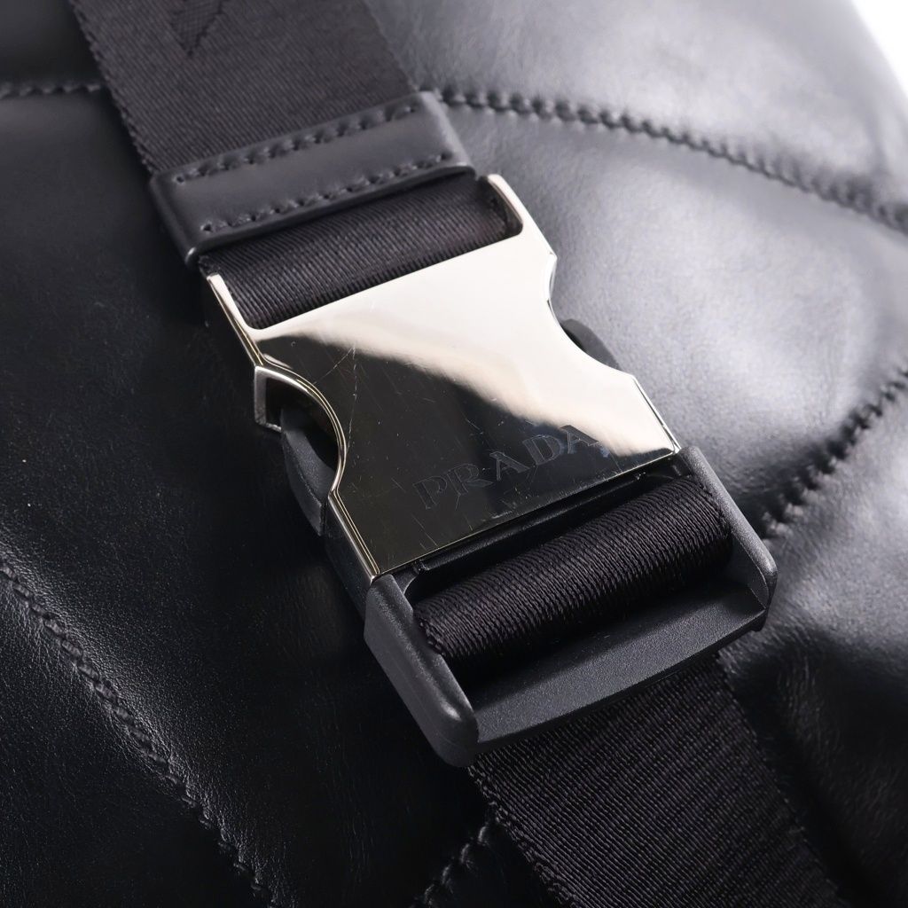 Prada Triangle Logo Shoulder Bag Black Leather Silver — view 7