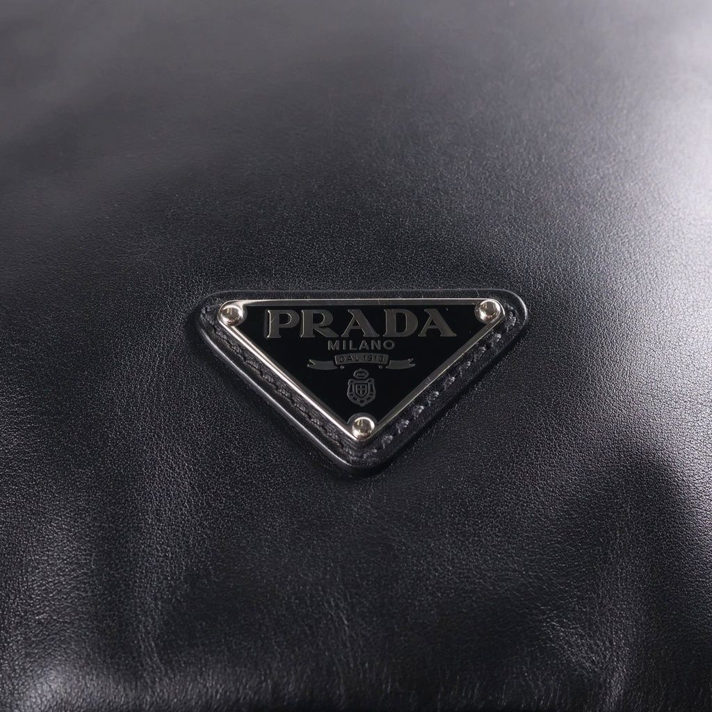 Prada Triangle Logo Shoulder Bag Black Leather Silver — view 6