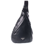 Prada Triangle Logo Shoulder Bag Black Leather Silver