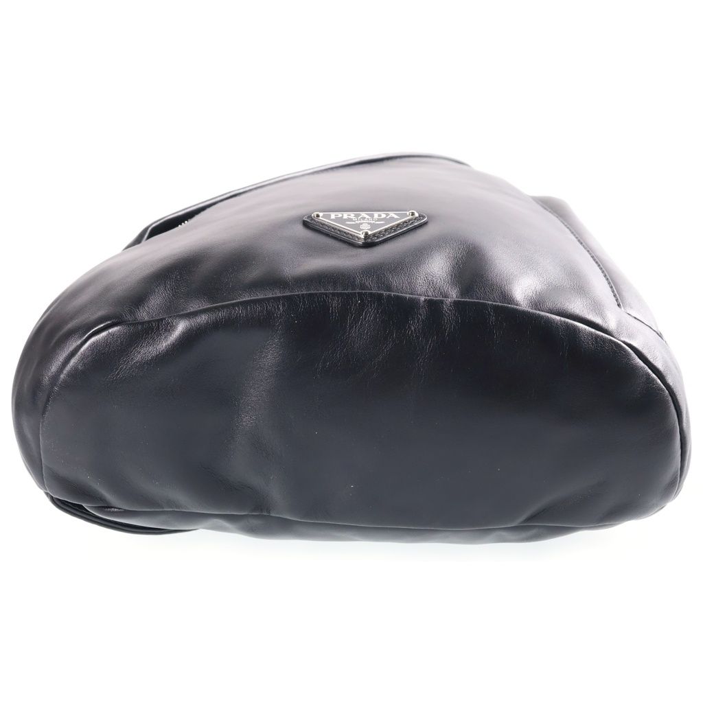 Prada Triangle Logo Shoulder Bag Black Leather Silver — view 4