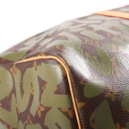 Louis Vuitton Monogram Graffiti Keepall 50 Boston Bag Khaki Brown Leather Gold — view 5