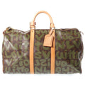 Louis Vuitton Monogram Graffiti Keepall 50 Boston Bag Khaki Brown Leather Gold