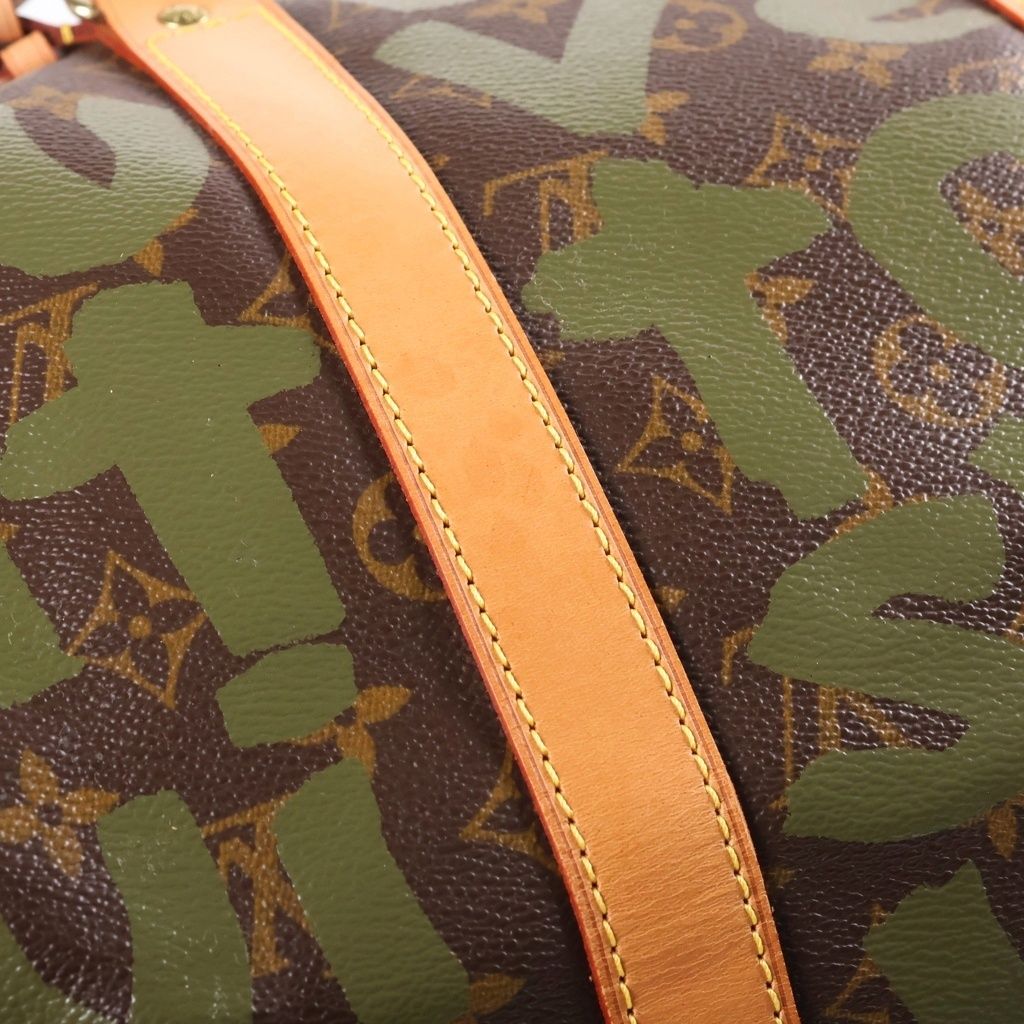 Louis Vuitton Monogram Graffiti Keepall 50 Boston Bag Khaki Brown Leather Gold — view 6
