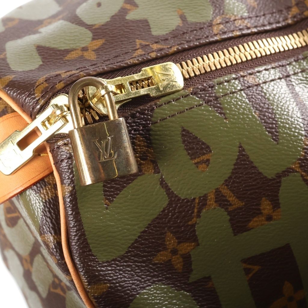 Louis Vuitton Monogram Graffiti Keepall 50 Boston Bag Khaki Brown Leather Gold — view 7
