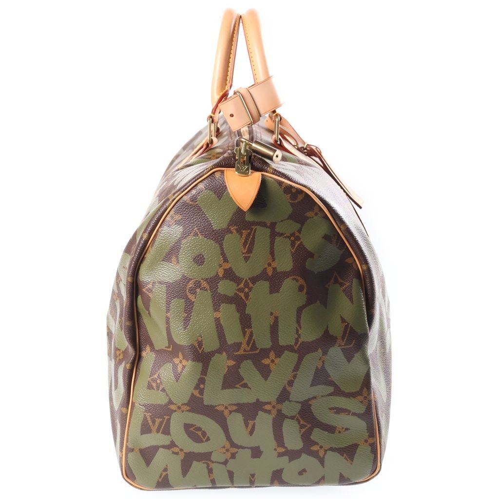 Louis Vuitton Monogram Graffiti Keepall 50 Boston Bag Khaki Brown Leather Gold — view 3