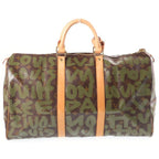Louis Vuitton Monogram Graffiti Keepall 50 Boston Bag Khaki Brown Leather Gold — view 2