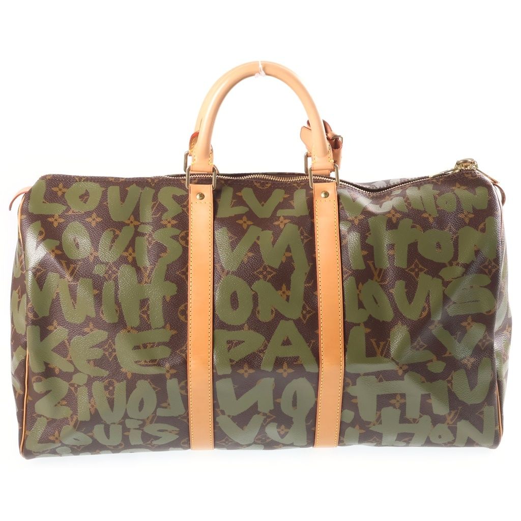 Louis Vuitton Monogram Graffiti Keepall 50 Boston Bag Khaki Brown Leather Gold — view 2