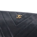 Chanel CC Logo Chevron V-stitch Chain Shoulder Bag Black Lambskin Gold — view 6