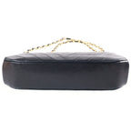 Chanel CC Logo Chevron V-stitch Chain Shoulder Bag Black Lambskin Gold — view 4