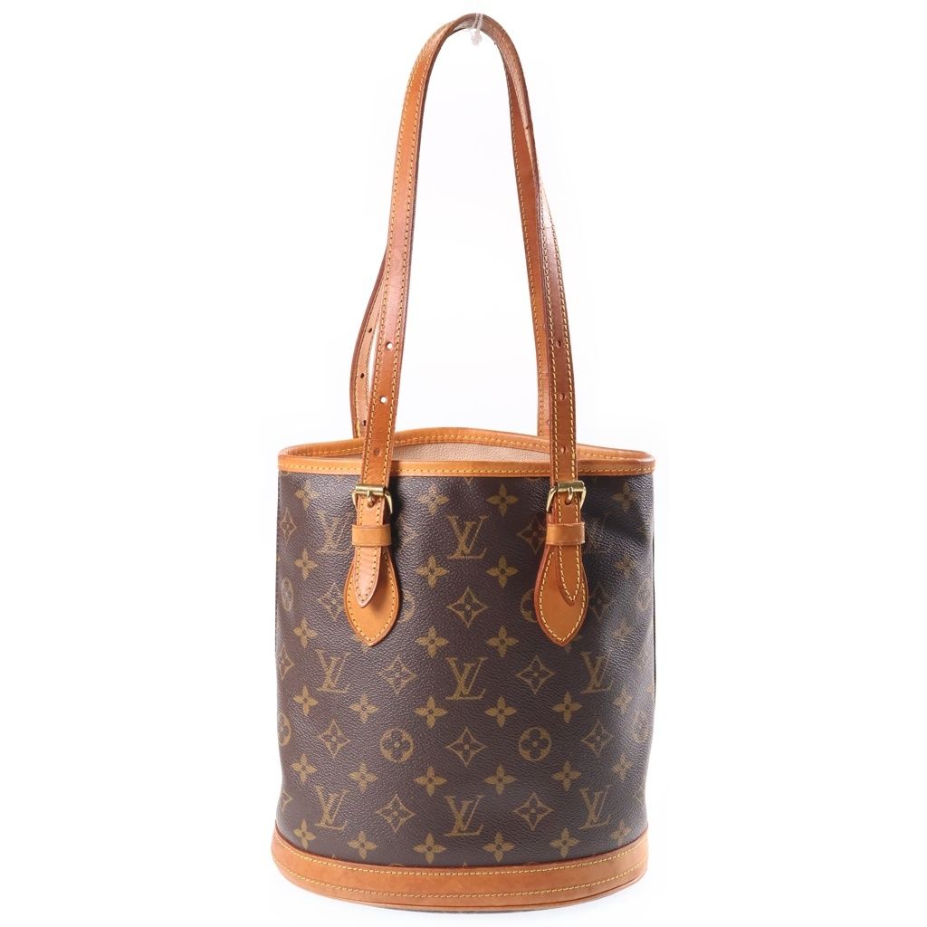 Louis Vuitton Monogram Baguette PM Tote Bag Brown Leather Gold