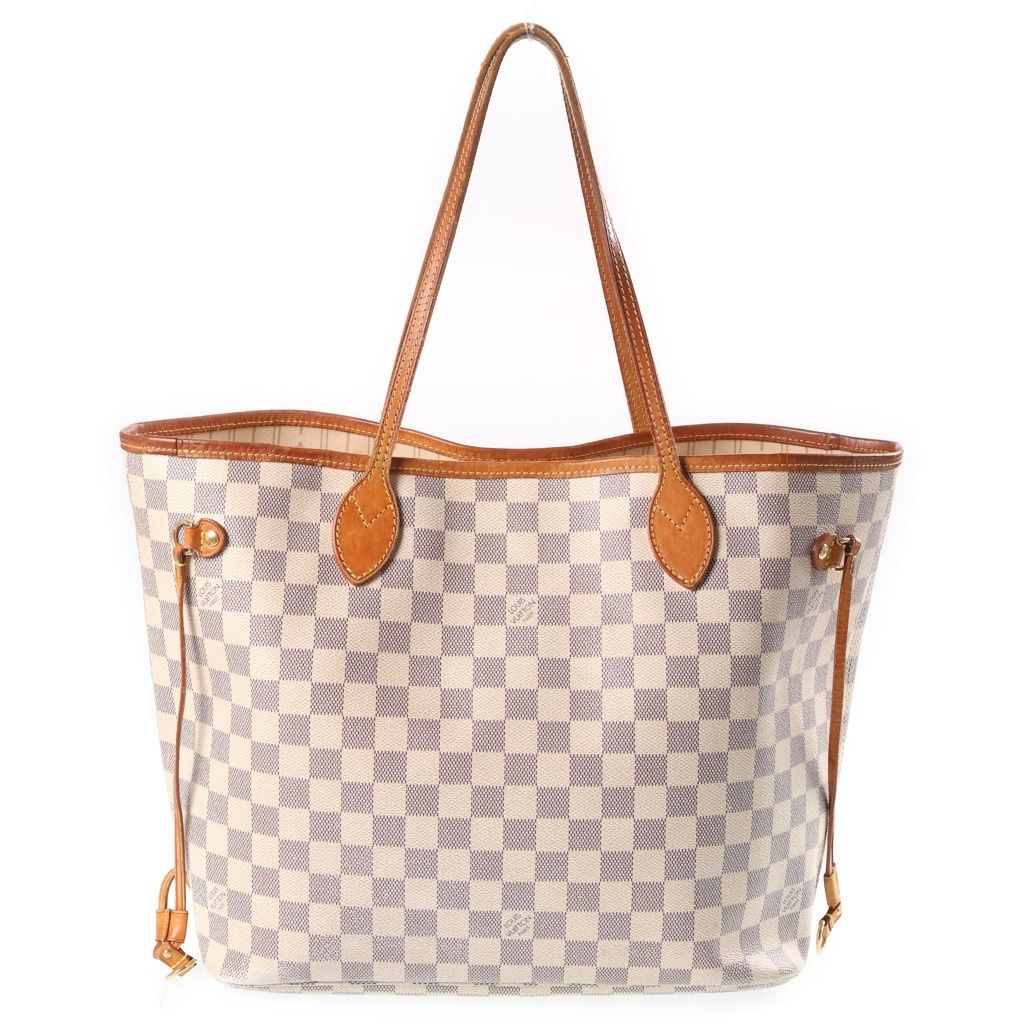 Louis Vuitton Neverfull MM Damier Tote Bag Ivory Leather Gold