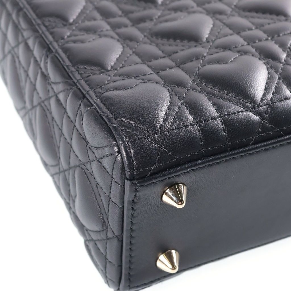 Dior Lady Dior Heart Cannage 2-Way Shoulder Bag Black Leather Gold — view 5