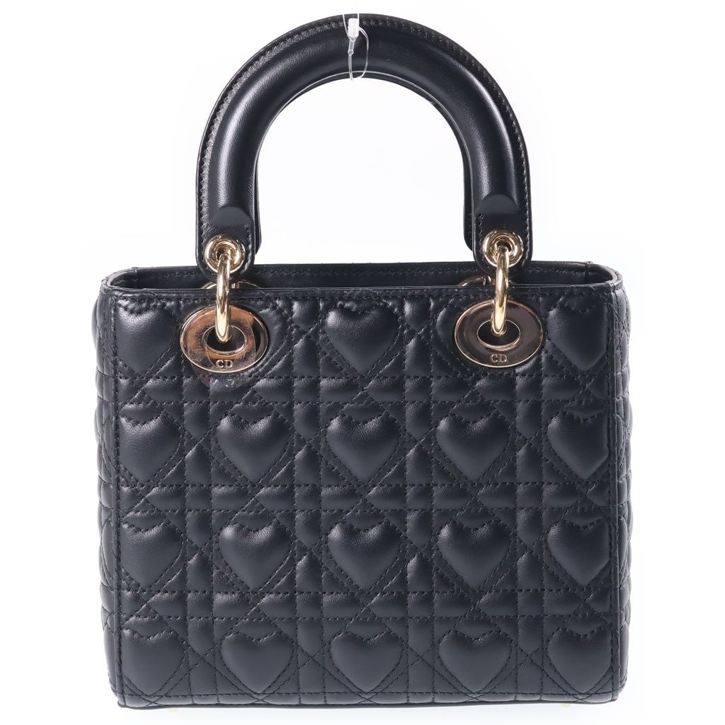 Dior Lady Dior Heart Cannage 2-Way Shoulder Bag Black Leather Gold — view 2