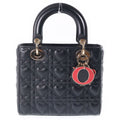 Dior Lady Dior Heart Cannage 2-Way Shoulder Bag Black Leather Gold