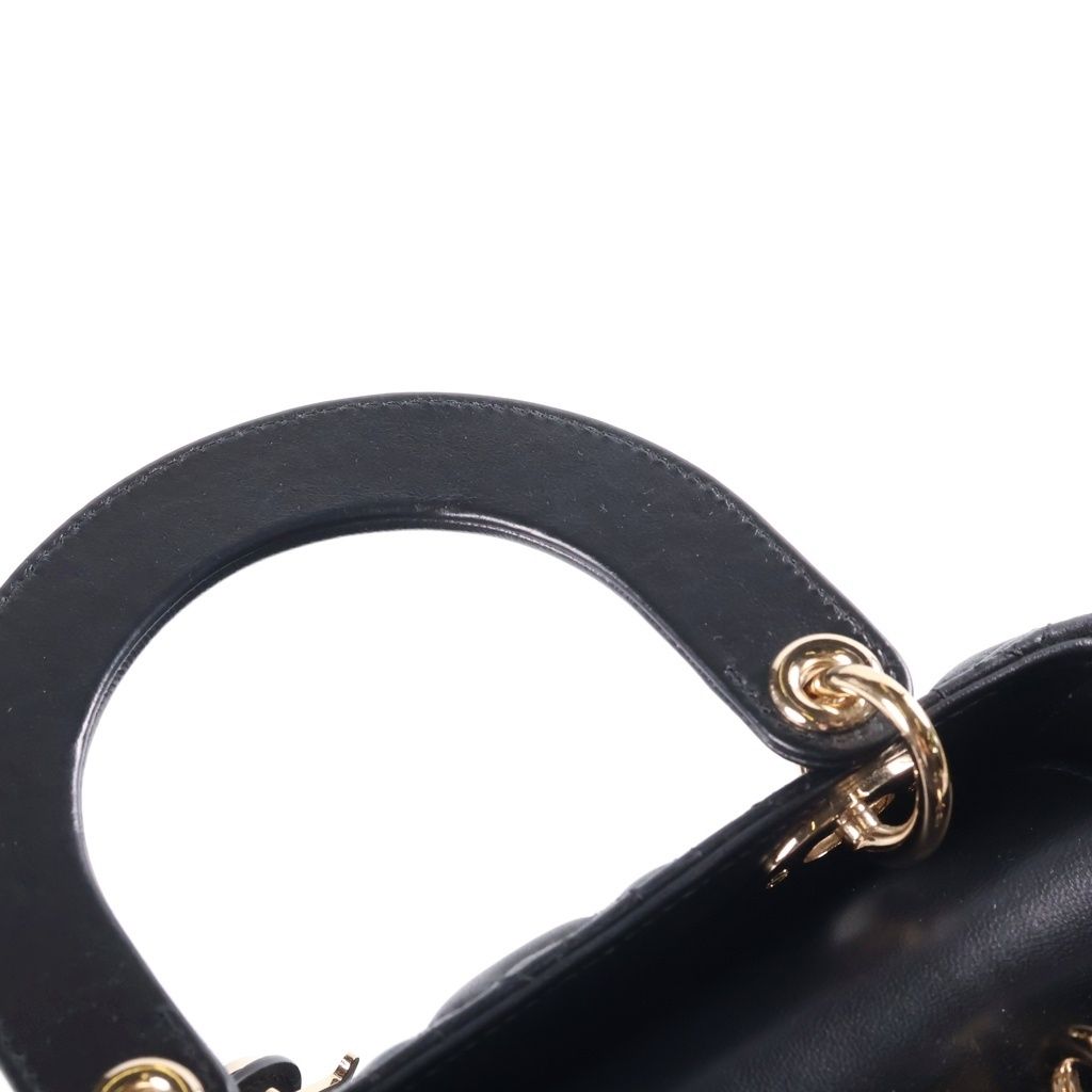 Dior Lady Dior Heart Cannage 2-Way Shoulder Bag Black Leather Gold — view 8