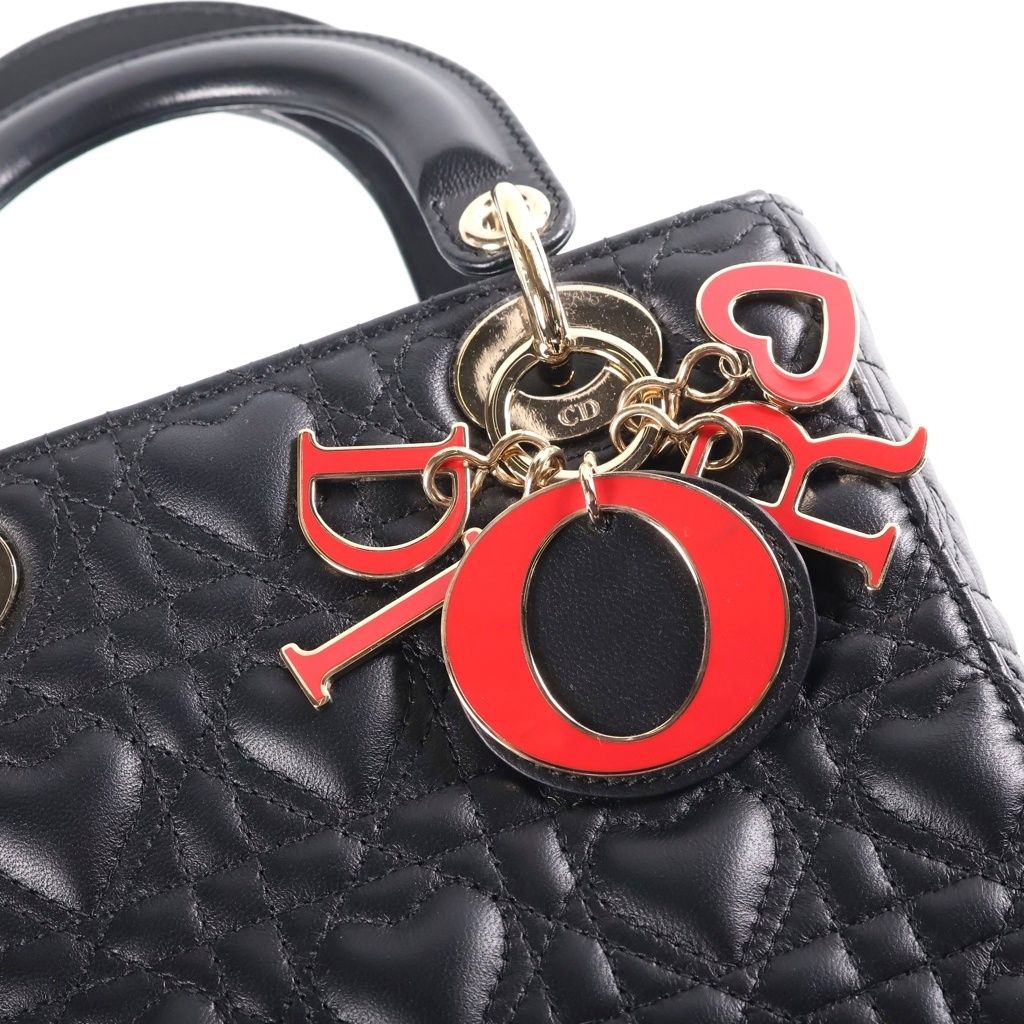 Dior Lady Dior Heart Cannage 2-Way Shoulder Bag Black Leather Gold — view 7