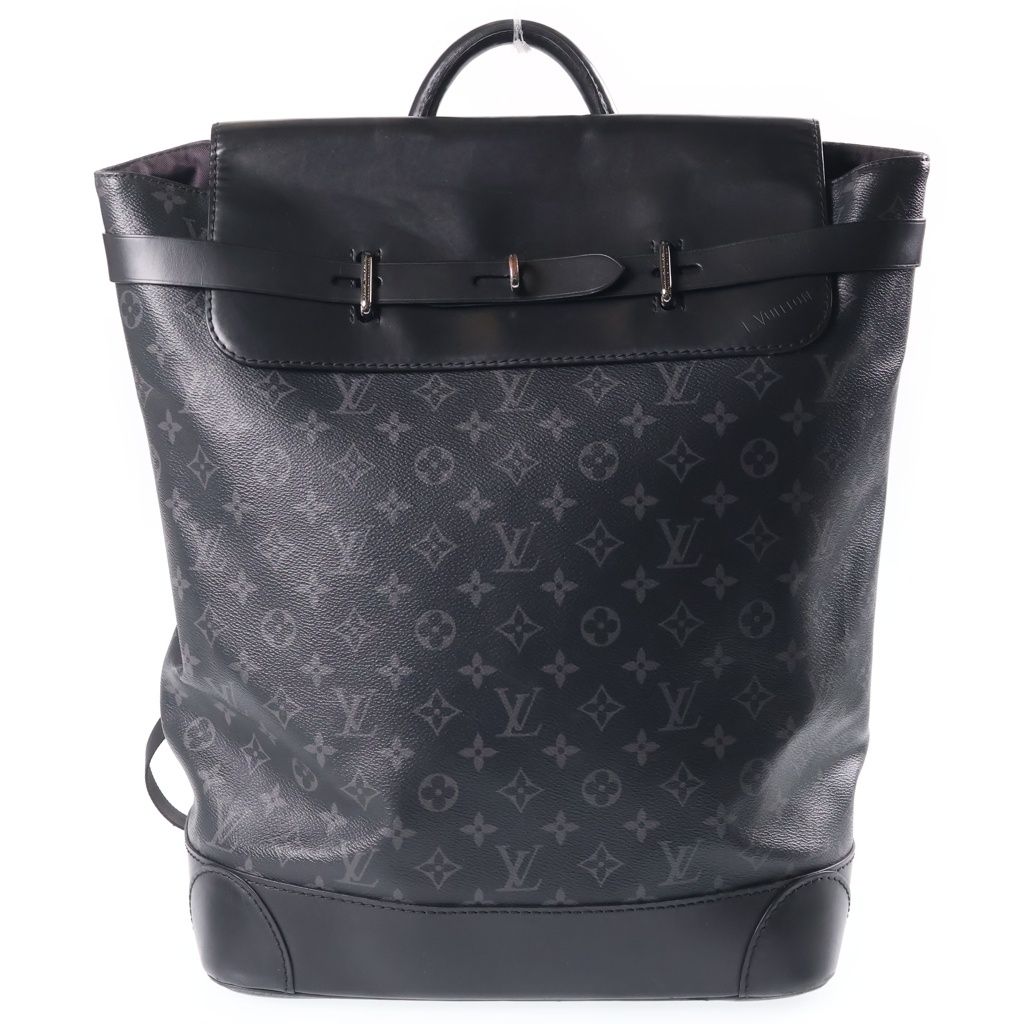 Louis Vuitton Monogram Eclipse Steamer Backpack Black Leather Silver