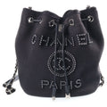 Chanel Deauville Drawstring Shoulder Bag Canvas Black