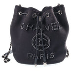 Chanel Deauville Drawstring Shoulder Bag Canvas Black